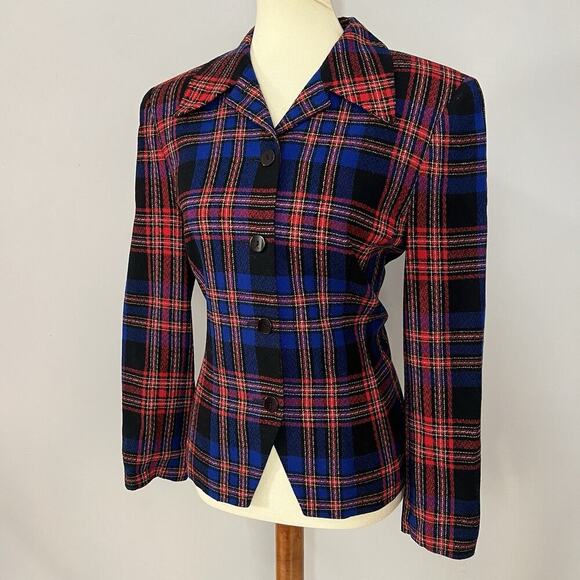 Pendleton Vintage Wool Blazer Blue Plaid Sz 8 Two Button Jacket Preppy Academia - Picture 5 of 10